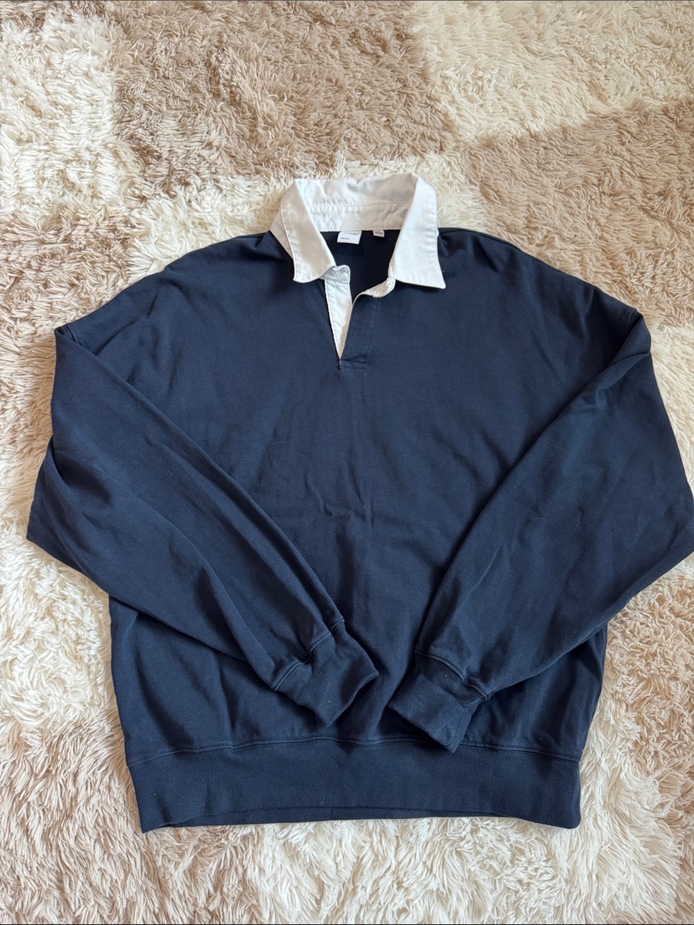 Aritzia TNA Navy Rugby Pullover with White Collar
